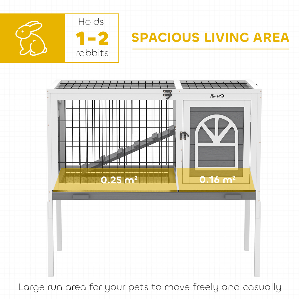 PawHut White and Grey Small Animal Pet Hutch with Openable Roof Image 8