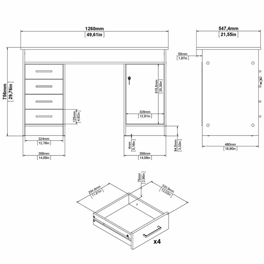 Florence Function Plus Single Door 4 Drawer Desk Jackson Hickory Oak Image 7