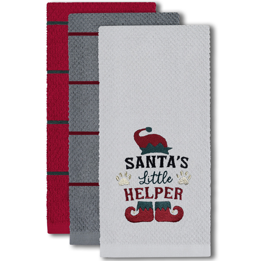 Noel Square Santas Helper White Tea Towel 3 Pack Image 3