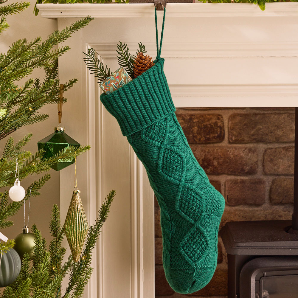 Dibor Green Chunky Knit Christmas Stocking Image 2