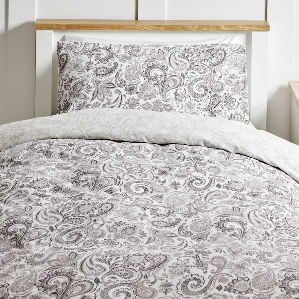 Wilko Paisley Grey Easy Care Single Duvet Set Wilko
