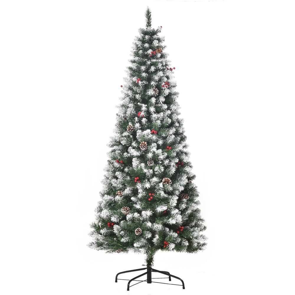 Everglow Green Pencil Artificial Christmas Tree with Red Berries and Pinecones 6ft Image 1