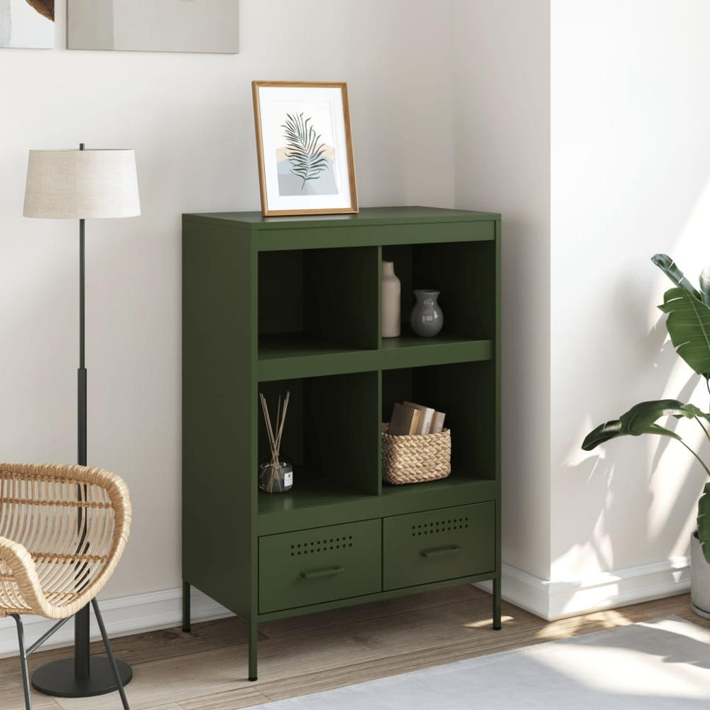 vidaXL 2 Drawer 4 Shelf Green Cold-Rolled Steel Highboard Image 3