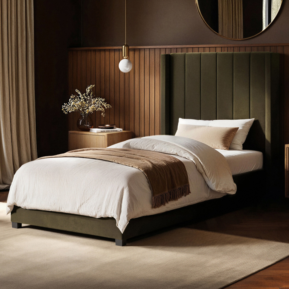 Flair Tiggy Single Khaki Velvet Ottoman Bed Image 1