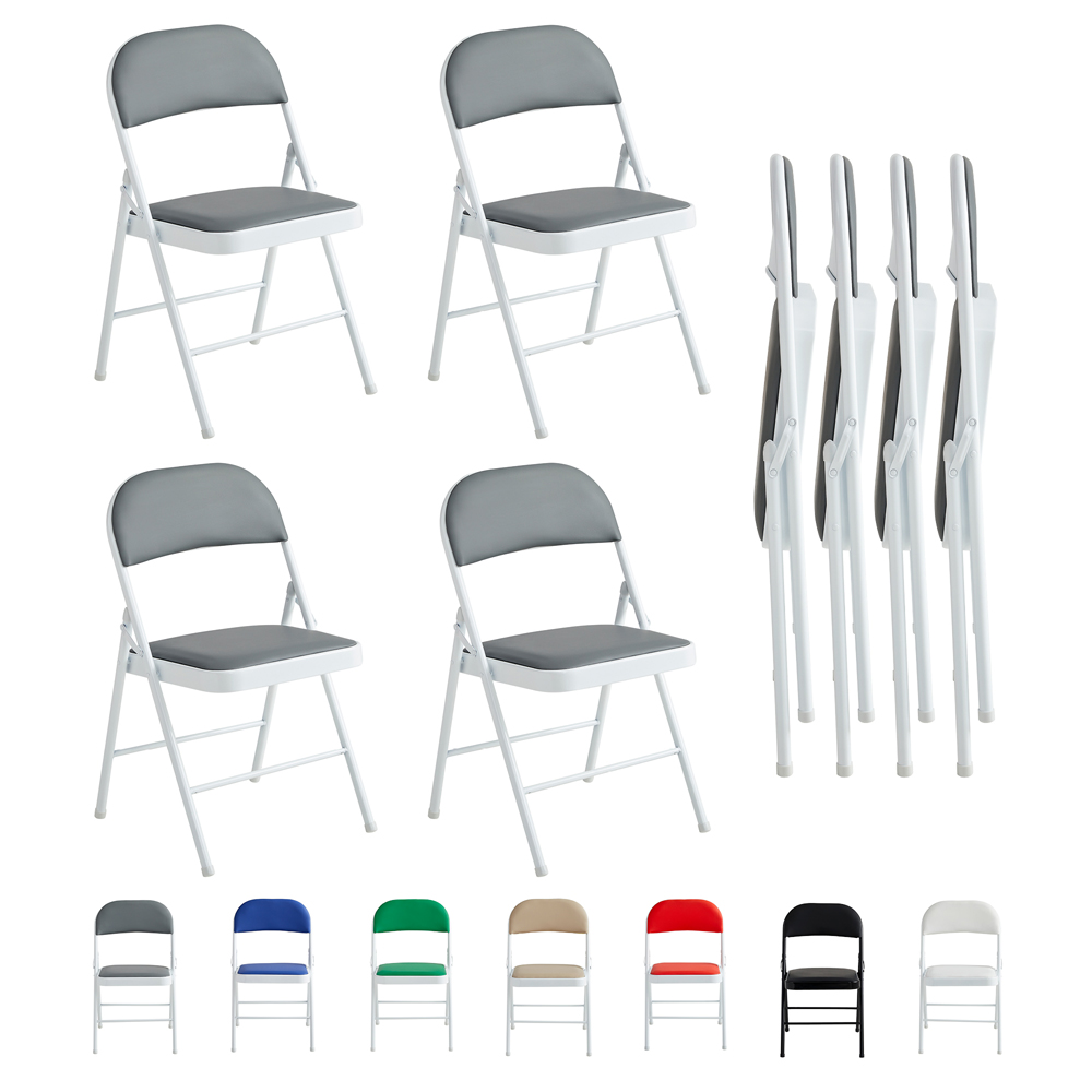 Set of 4 Grey Padded Folding Metal Dining Chairs Image 2