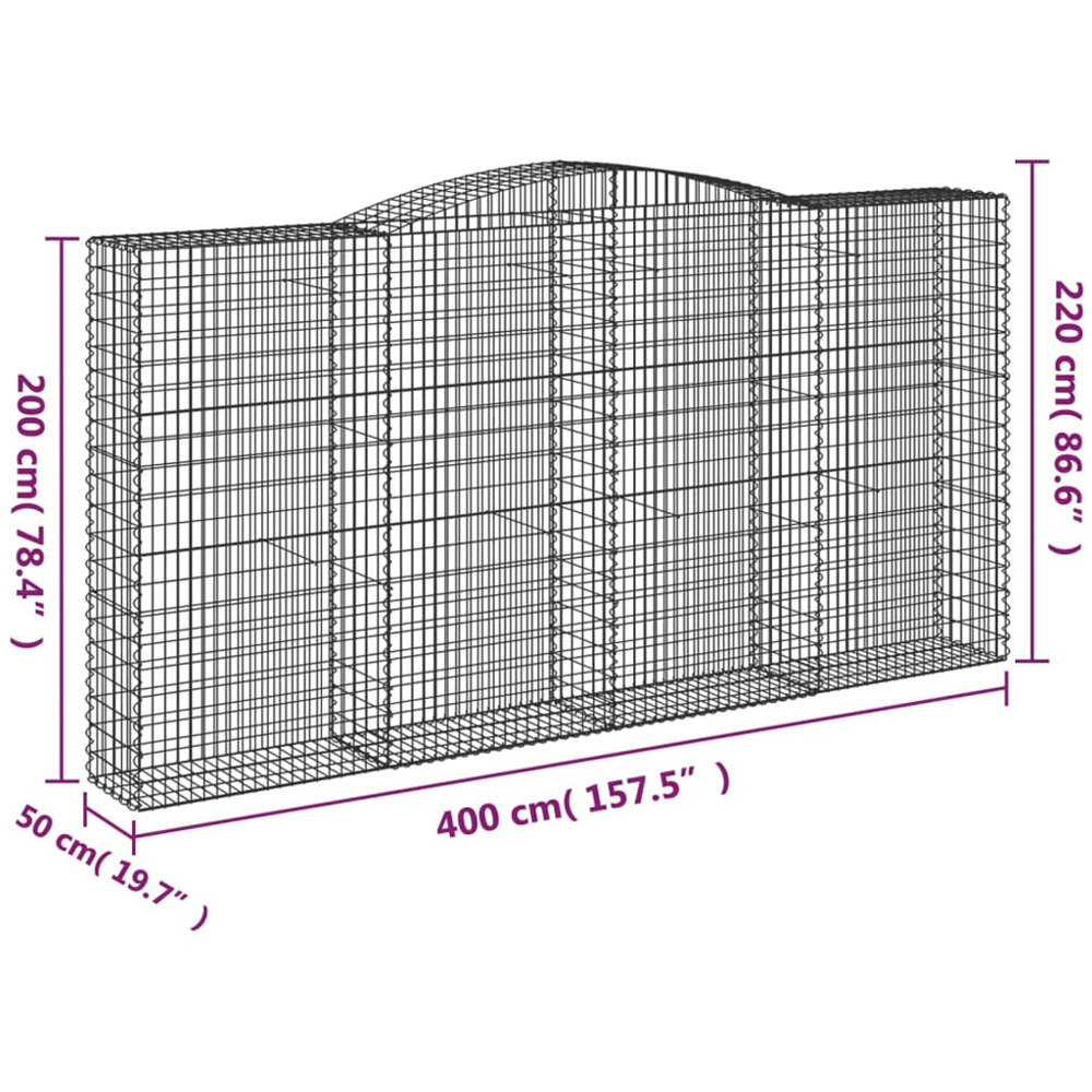 vidaXL Silver Galvanised Iron Arched Gabion Basket 400 x 50 x 200/220cm Image 4