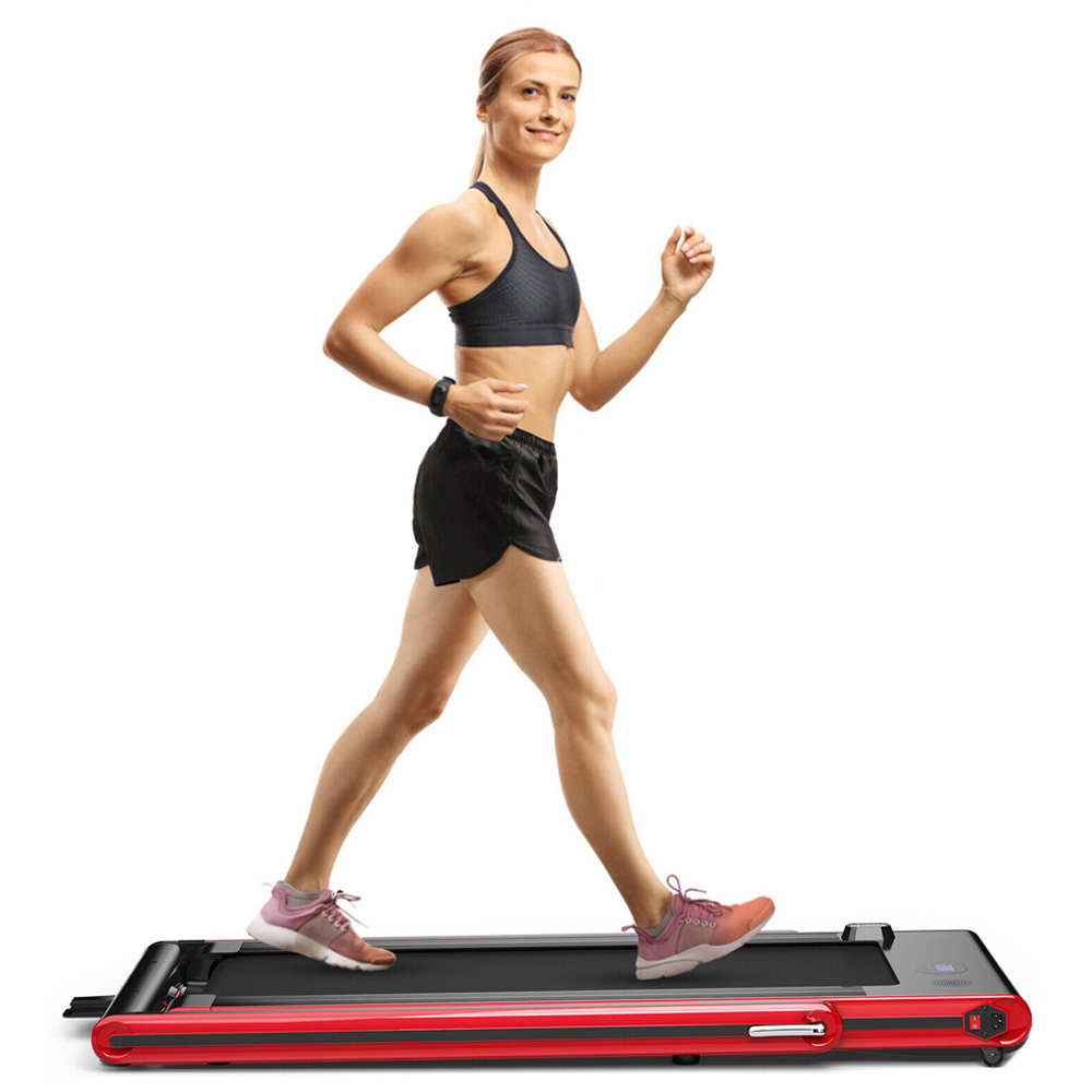 Costway 2 in 1 Red Folding Under Desk Treadmill with Dual LED Display Image 1