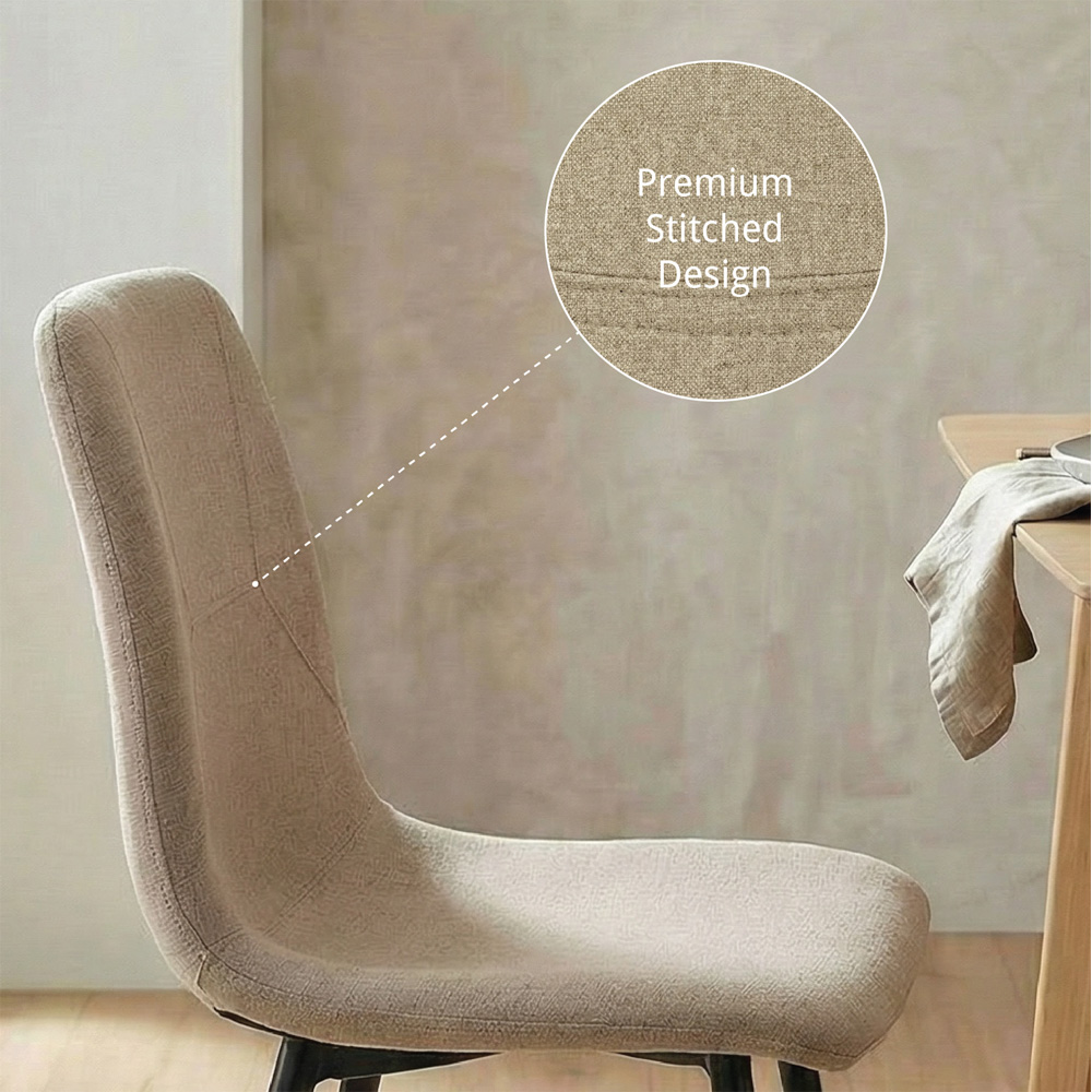 FWStyle Esme Set of 4 Light Brown and Black Linen Upholstered Steel Frame Dining Chair Image 6