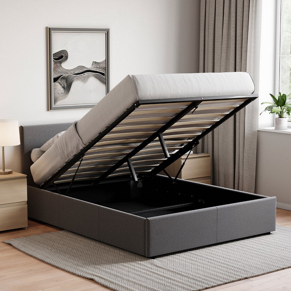VIDA DESIGNS Veronica Double Dark Grey Linen Ottoman Bed with Gel Memory Foam Mattress Image 3