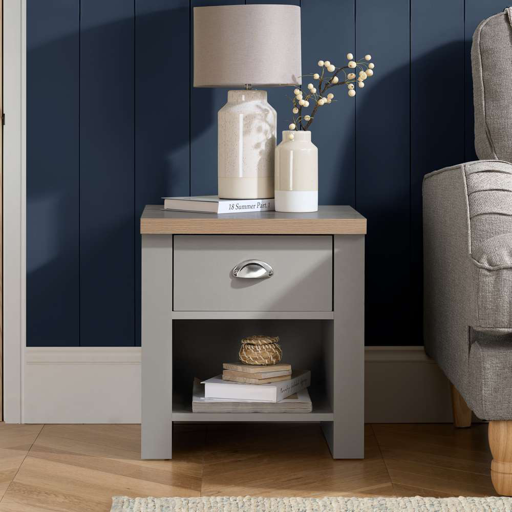 Highgate Single Drawer Grey and Oak Lamp Table Image 7
