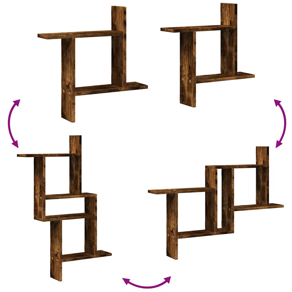 vidaXL 3 Shelf Smoked Oak Wall Shelf Set of 2 Image 9