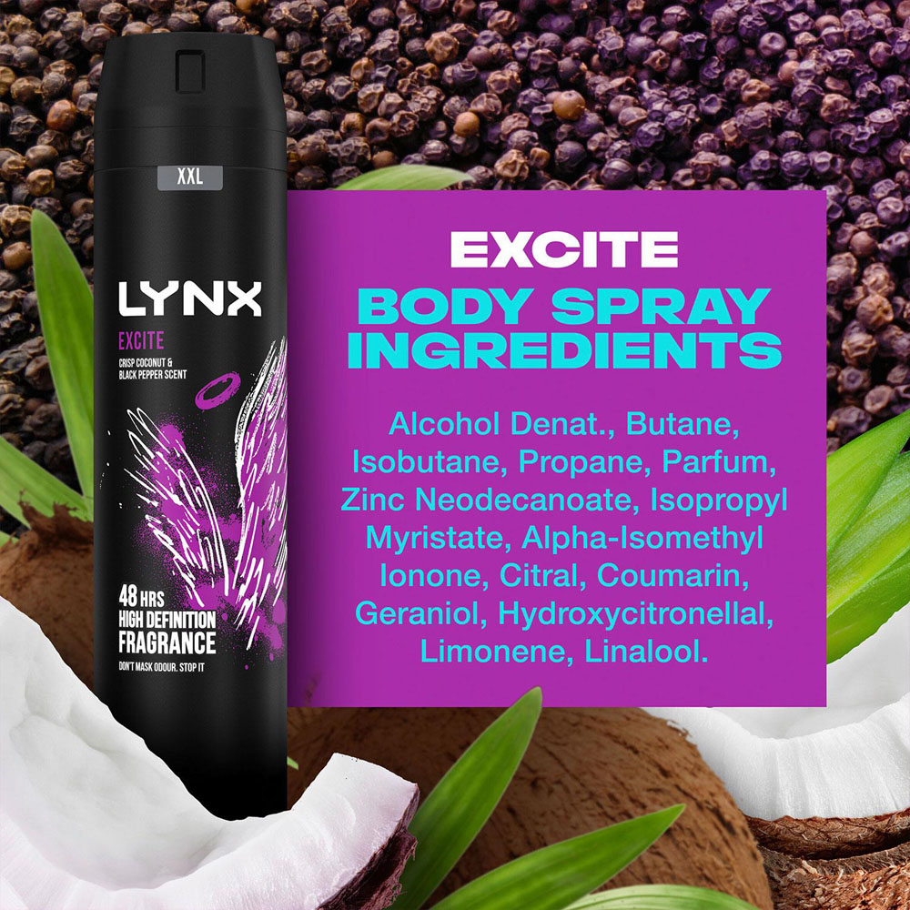 Lynx Excite Black Pepper and Crisp Coconut 48H Protection Deodorant Body Spray 250ml 12 Pack Image 6