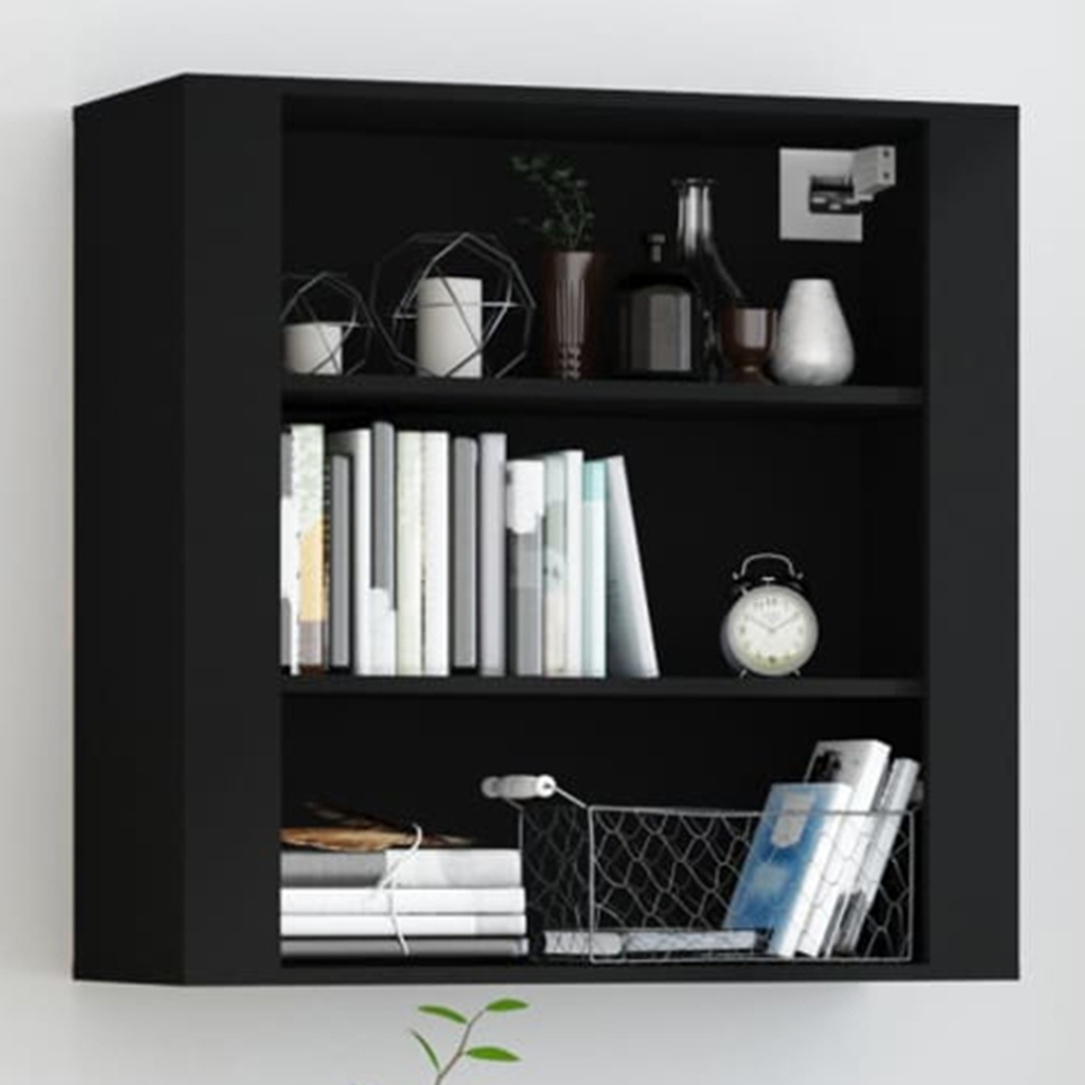 vidaXL 3 Open Shelf Black Wall Mounted Cabinet Image 1
