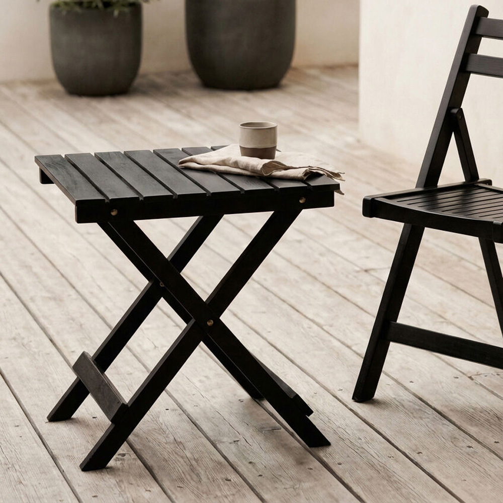 Premier Housewares 2 Seater Black Wooden Foldable Outdoor Dining Table Image 6