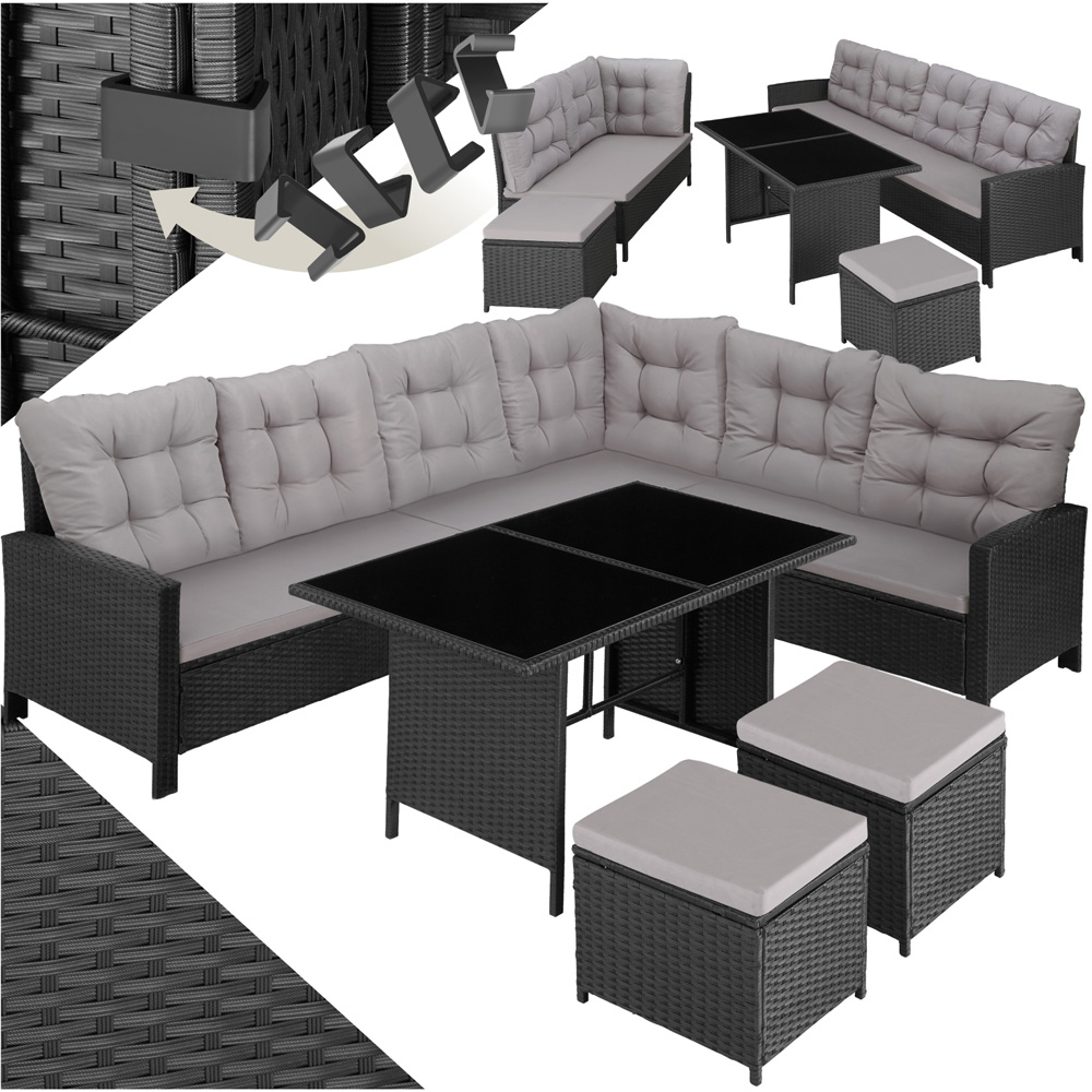 tectake Barletta 8 Seater Black Garden Corner Sofa Set Image 2