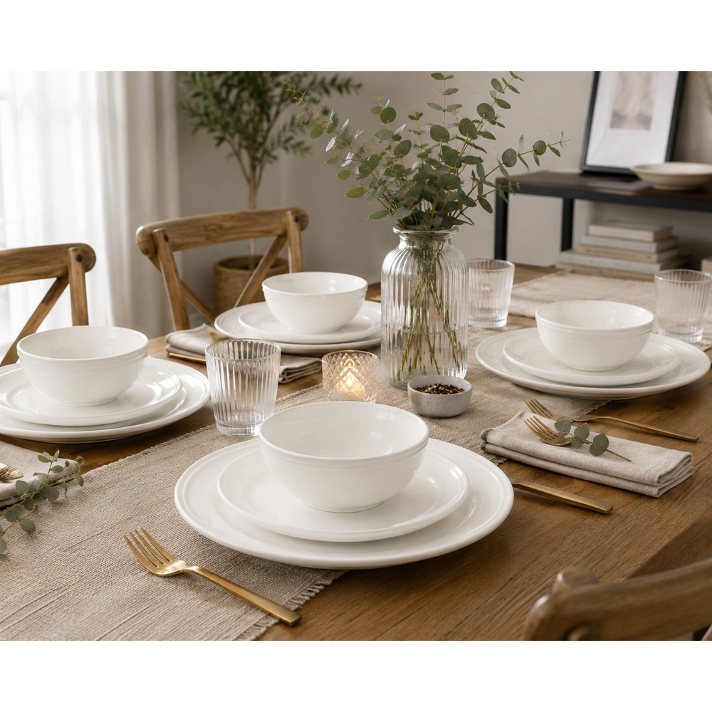 Waterside Cream Ring Lipped 12 Piece Dinner Set Image 4