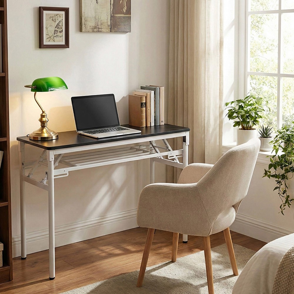 Living and Home Single Shelf Metal Frame Foldable Laptop Desk Black 100cm Image 7