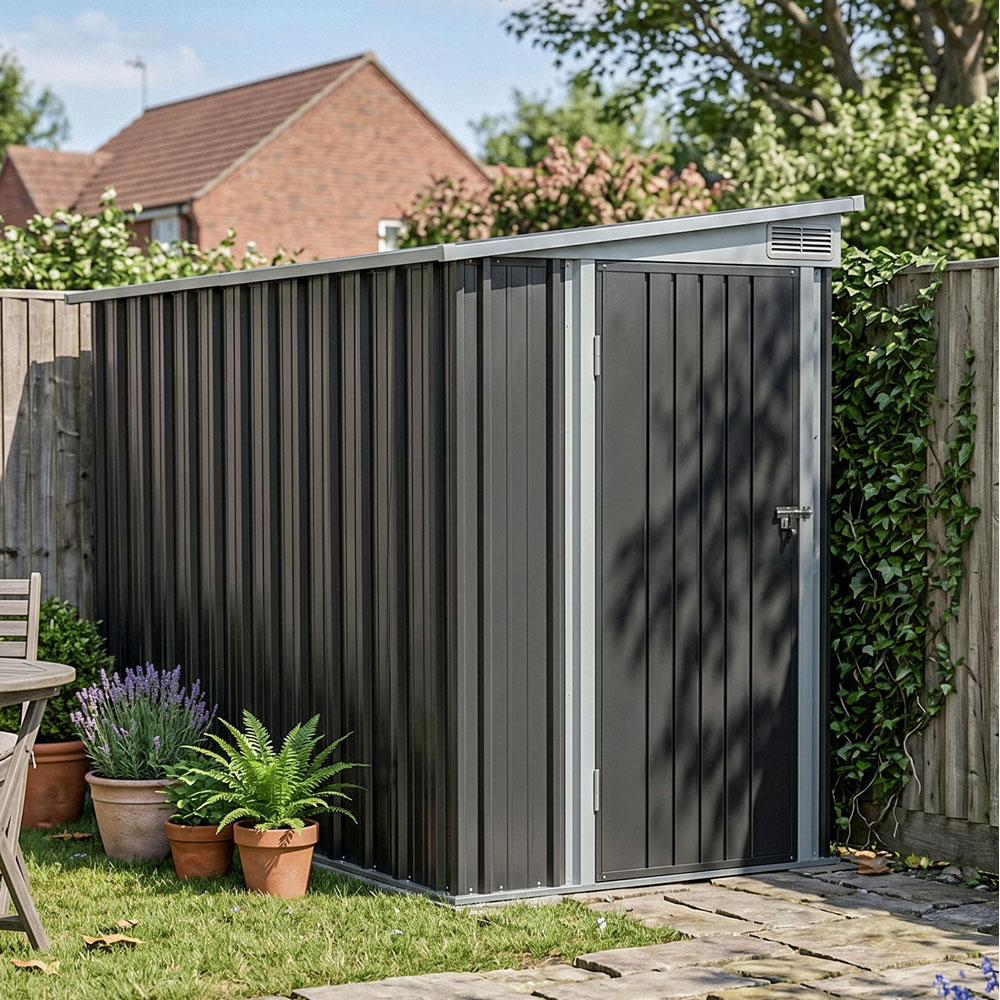 Living and Home 4 x 9ft Charcoal Black and White Metal Pent Storage Shed Image 1
