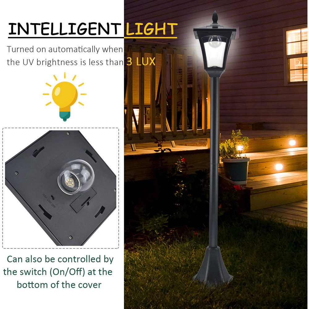 Outsunny Black LED Solar Lantern Lamp Post Image 5
