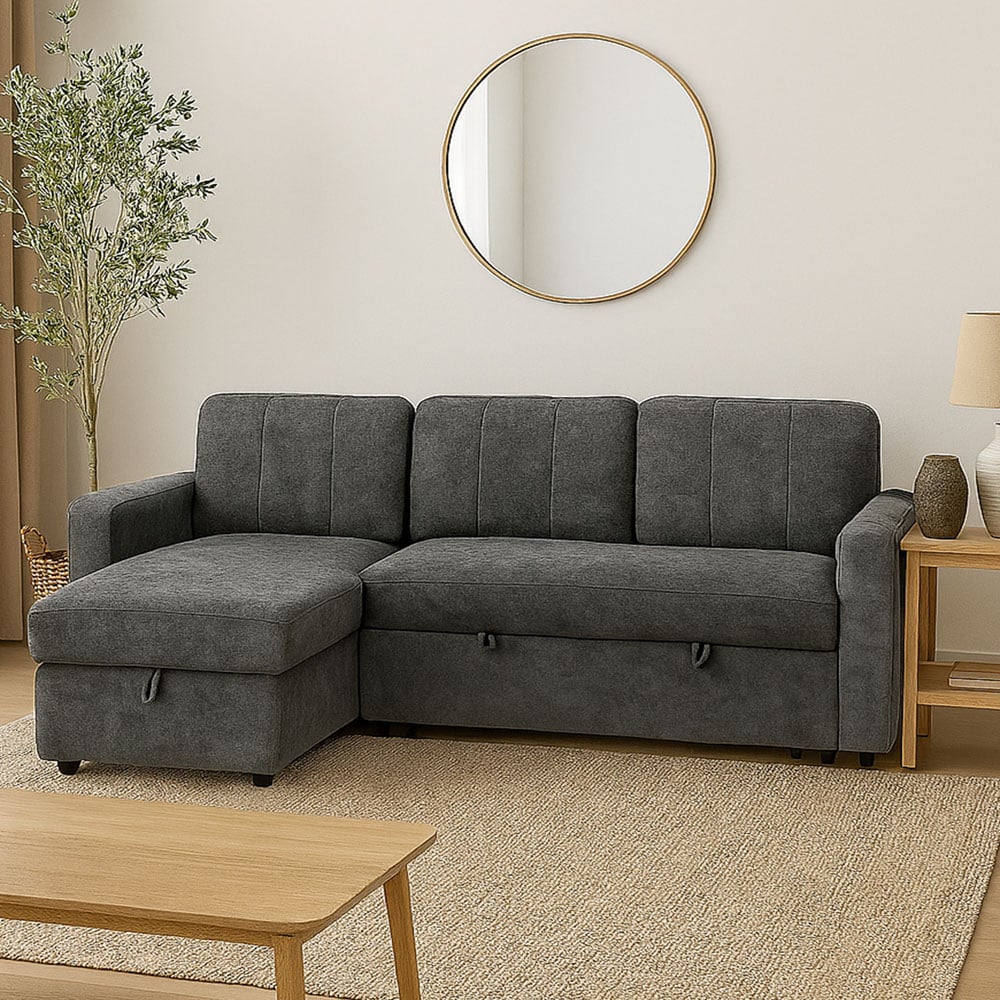 Aspire Nexis 3 Seater Charcoal Left Hand Chaise Corner Sofa Bed Image 8