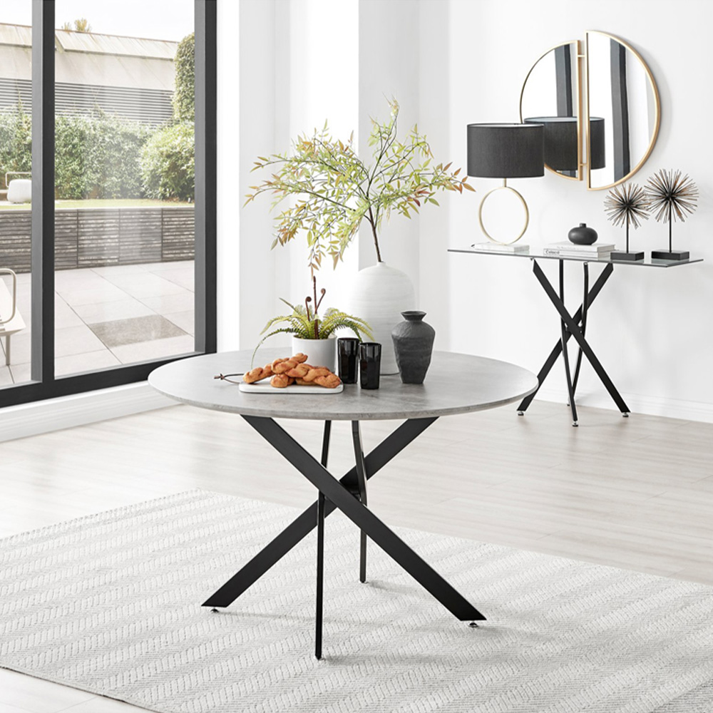 Furniturebox Arona Kensington Concrete Effect 4 Seater Round Dining Set Grey Black and Grey Image 2