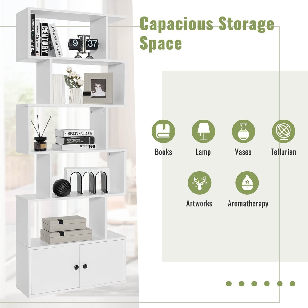 Costway 2 Door 5 Shelf White Bookcase Image 8