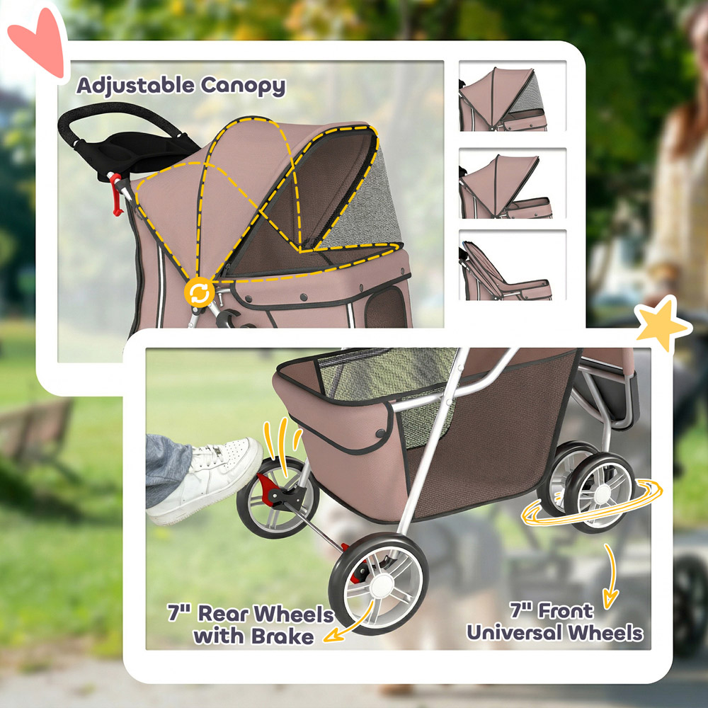 PawHut Coffee Pet Stroller with 3 Wheels Image 5