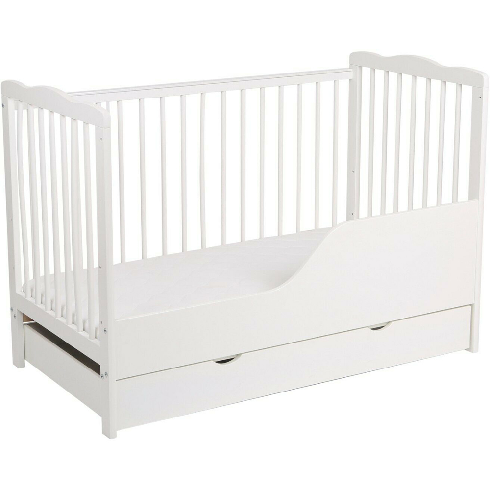 wilko Brooklyn Single Drawer White Height Adjustable Wooden Baby Cot Crib Image 2