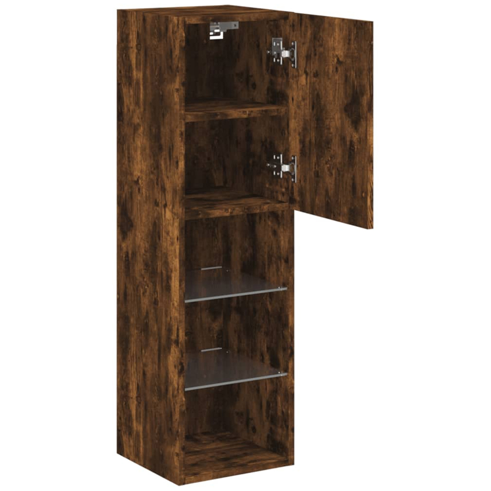 vidaXL Single Door 3 Shelf Smoked Oak Wall Mounted LED TV Cabinet Image 8