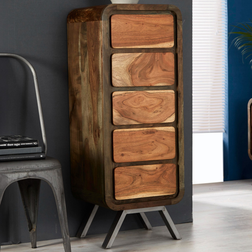 Brooklyn Aleiny 5 Drawer Wooden Tall Chest of Drawers Image 1