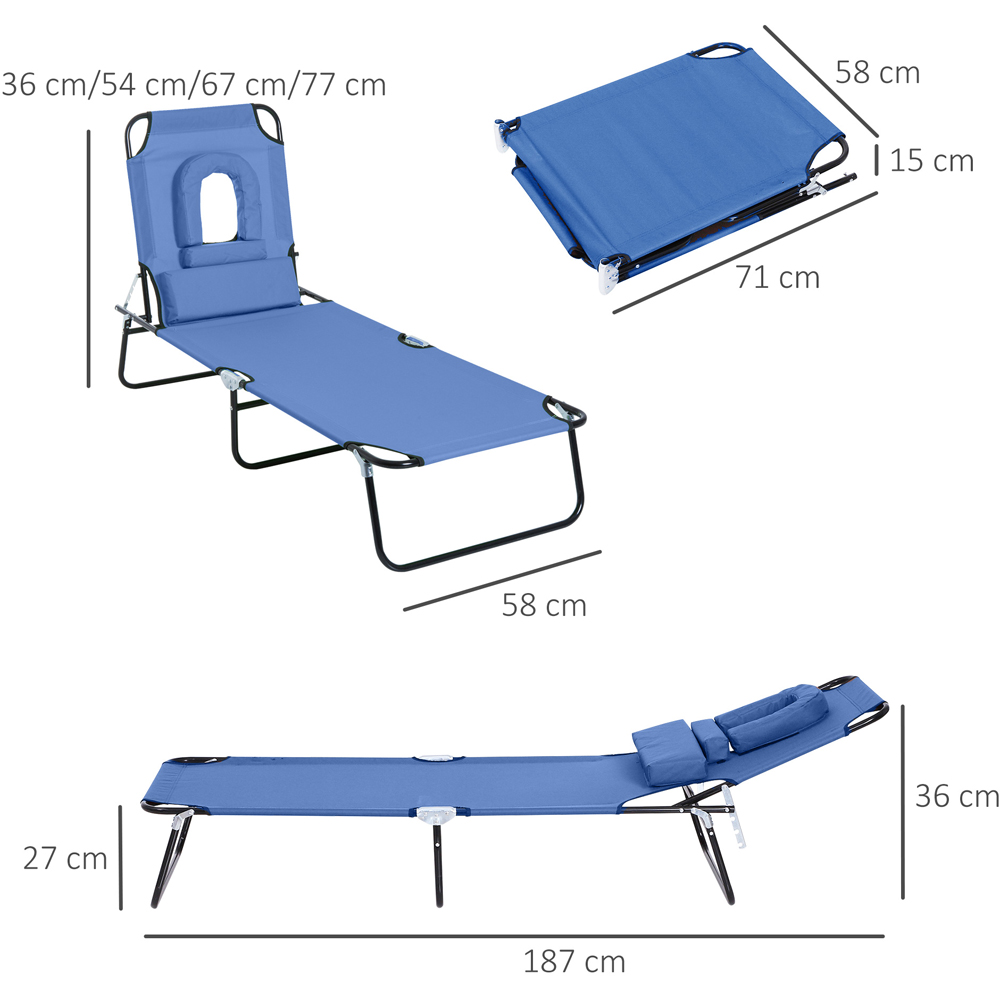 Outsunny Blue Foldable Sun Lounger with Reading Hole Image 8