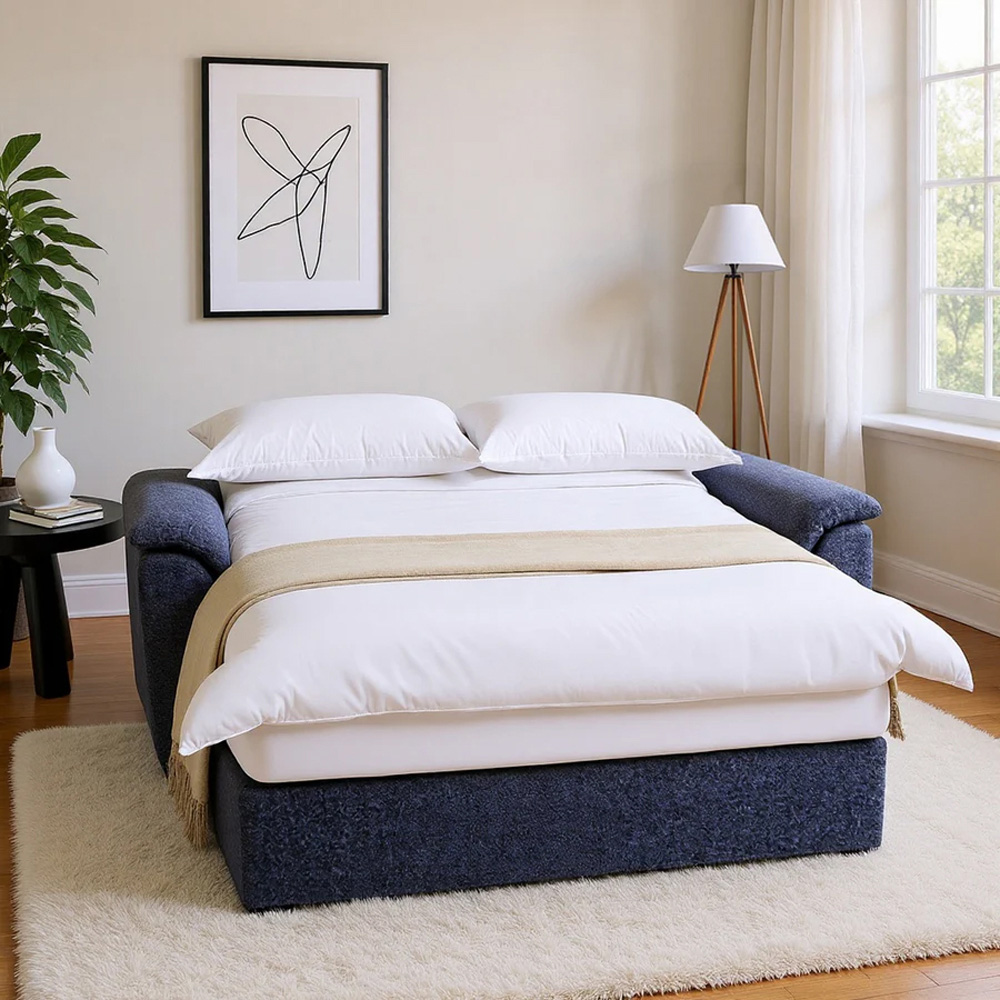HGD Tivoli 2 Seater Blue Woven Boucle Pull-Out Sofa Bed Image 6