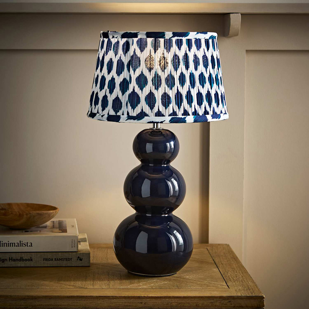 ValueLights Edie Ikat Pleated Shade Navy Bobble Ceramic Table Lamp with Bulb Image 6