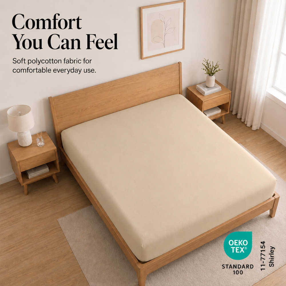 MHG Living Super King Size Beige 30cm Deep Pocket Fully Elasticated Fitted Sheet Image 7