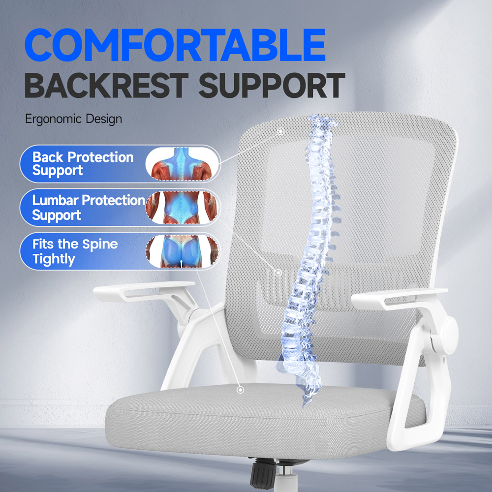 Rattrix Grey Swivel Computer Chair with Flip-Up Armrest and Lumbar Support Image 3