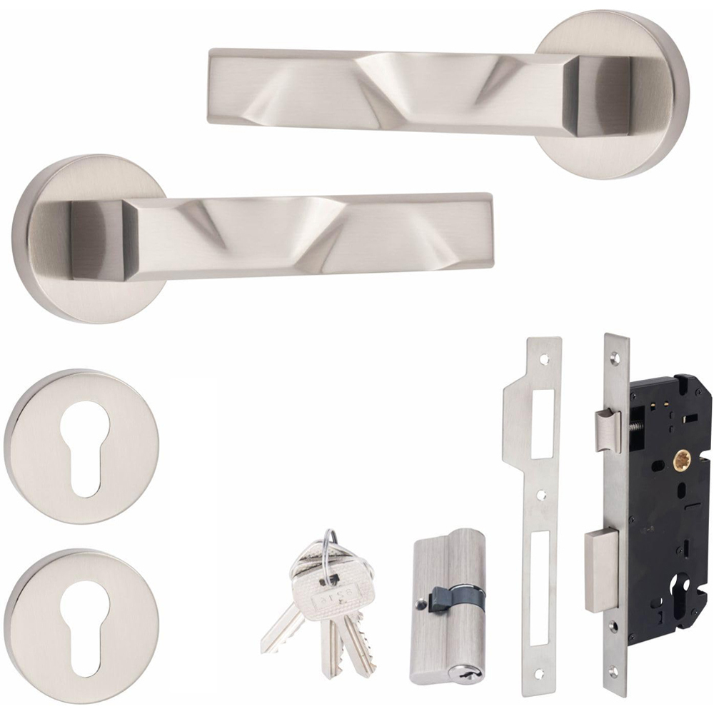 Golden Grace Satin Nickel Modern Nova Euro Lock Door Handle 70mm Image 1