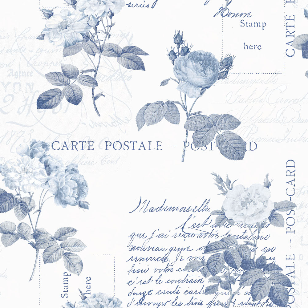 Galerie Nostalgie Roses and Postcards Blue Wallpaper Image 1