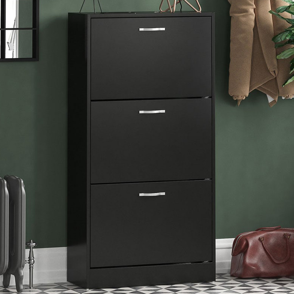 Vida Black 3-Drawer Shoe Cabinet Rack Image 1