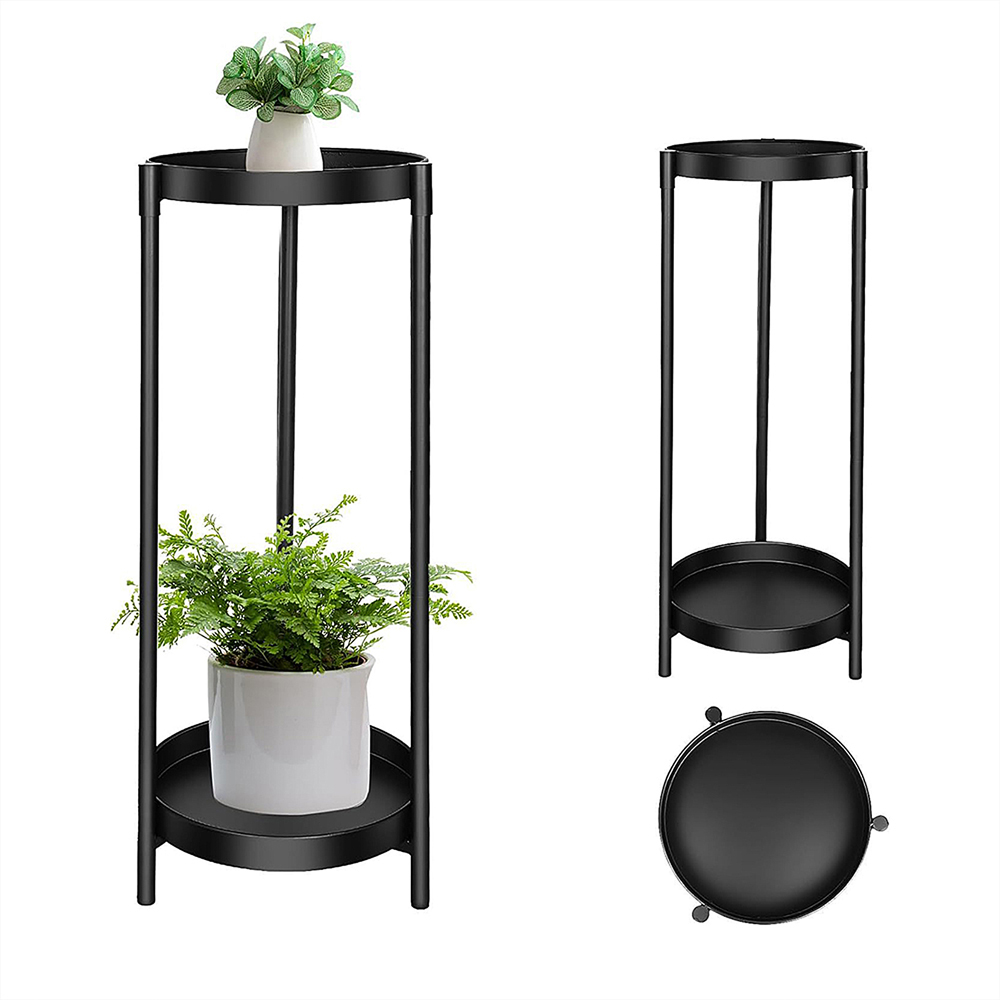 Living and Home 2 Shelf Black Metal Plant Stand Image 4