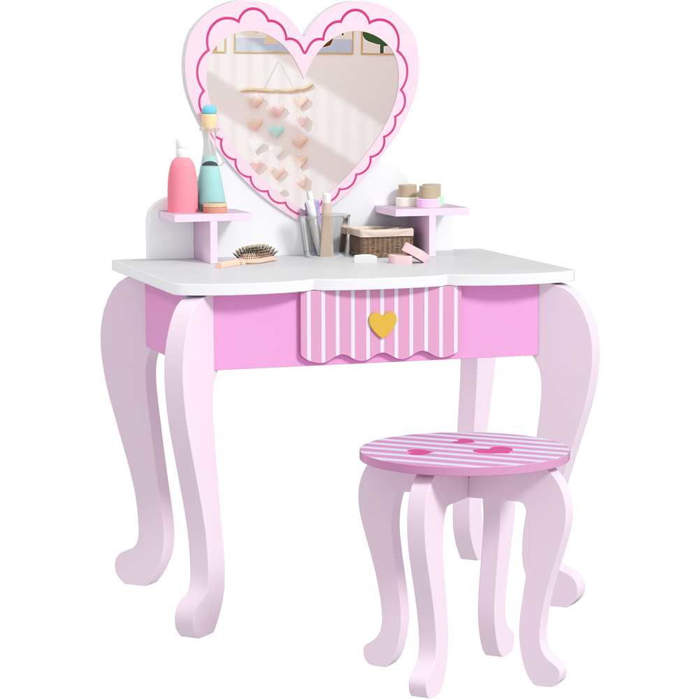 AIYAPLAY 2 Piece Pink Heart Mirror Kids Dressing Table Set Image 2