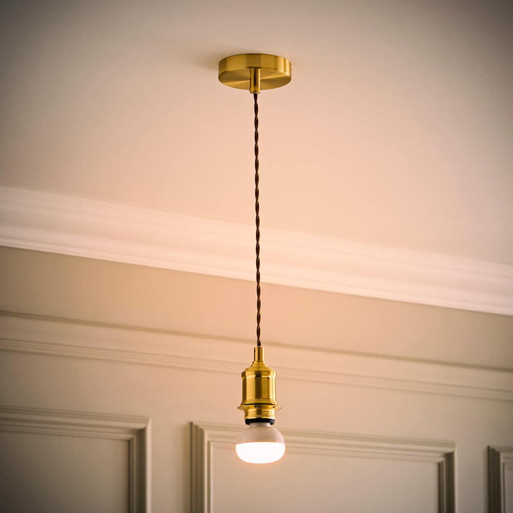 ValueLights Shaw Brushed Gold Rechargeable Ceiling Pendant Light Fitting Image 2