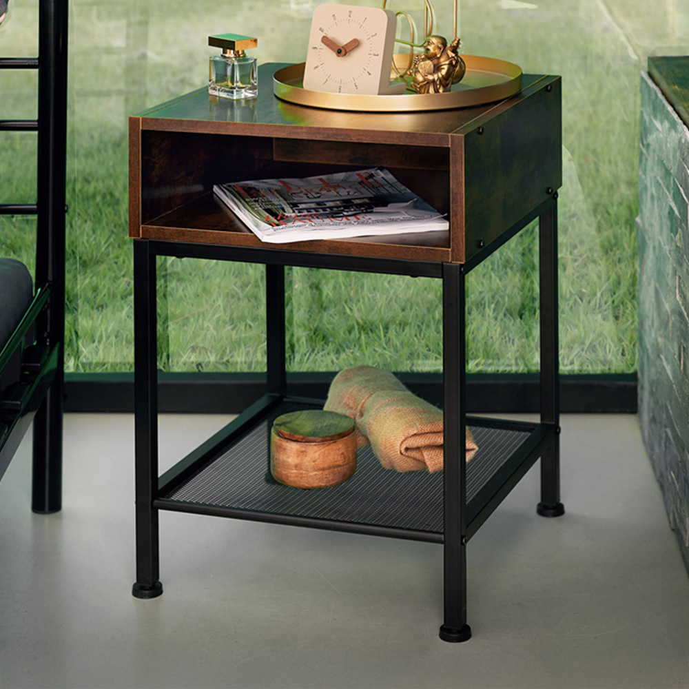 tectake Harlow 2 Compartment Dark Wood Bedside Table Image 1