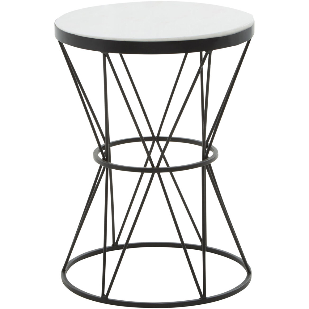 Premier Housewares Shalimar Black Metal Round Side Table with White Marble Top Image 2