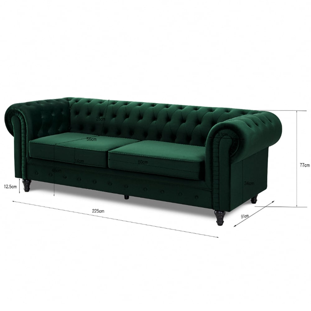 Home Detail Chesterfield 3 Seater Pleat Green Velvet Sofa Image 8