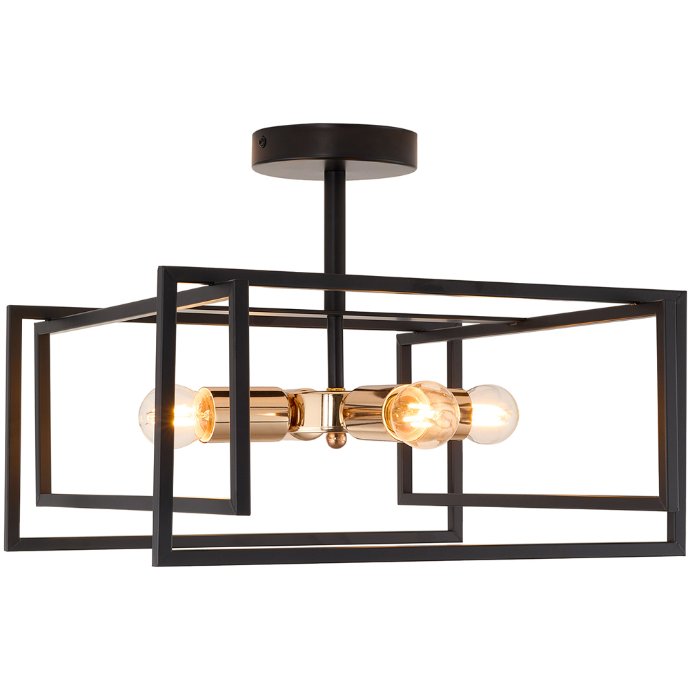 Living and Home 4 Light Black and Gold Industrial Cross Frame E27 Ceiling Light Image 1