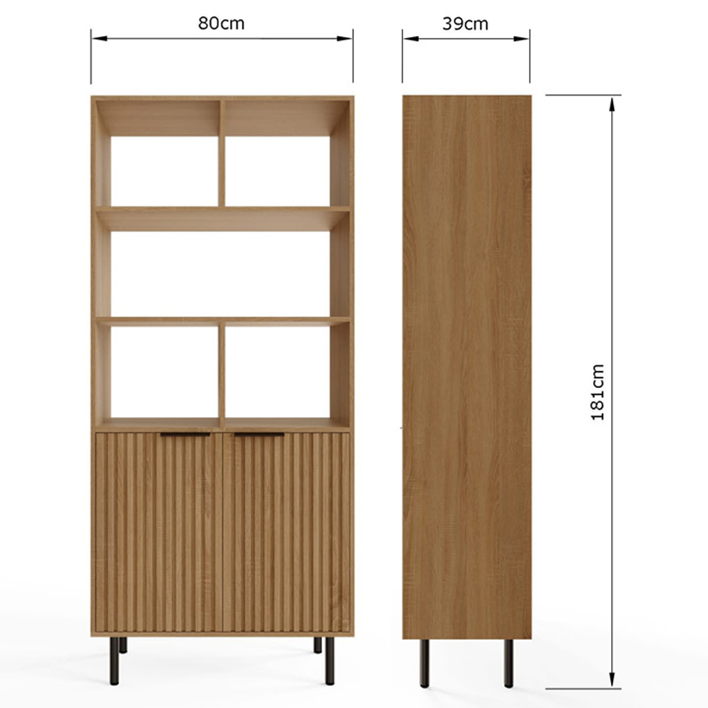 GFW Nervata 2 Door 5 Shelf Oak and Black Ribbed Tall Shelving Unit Image 9