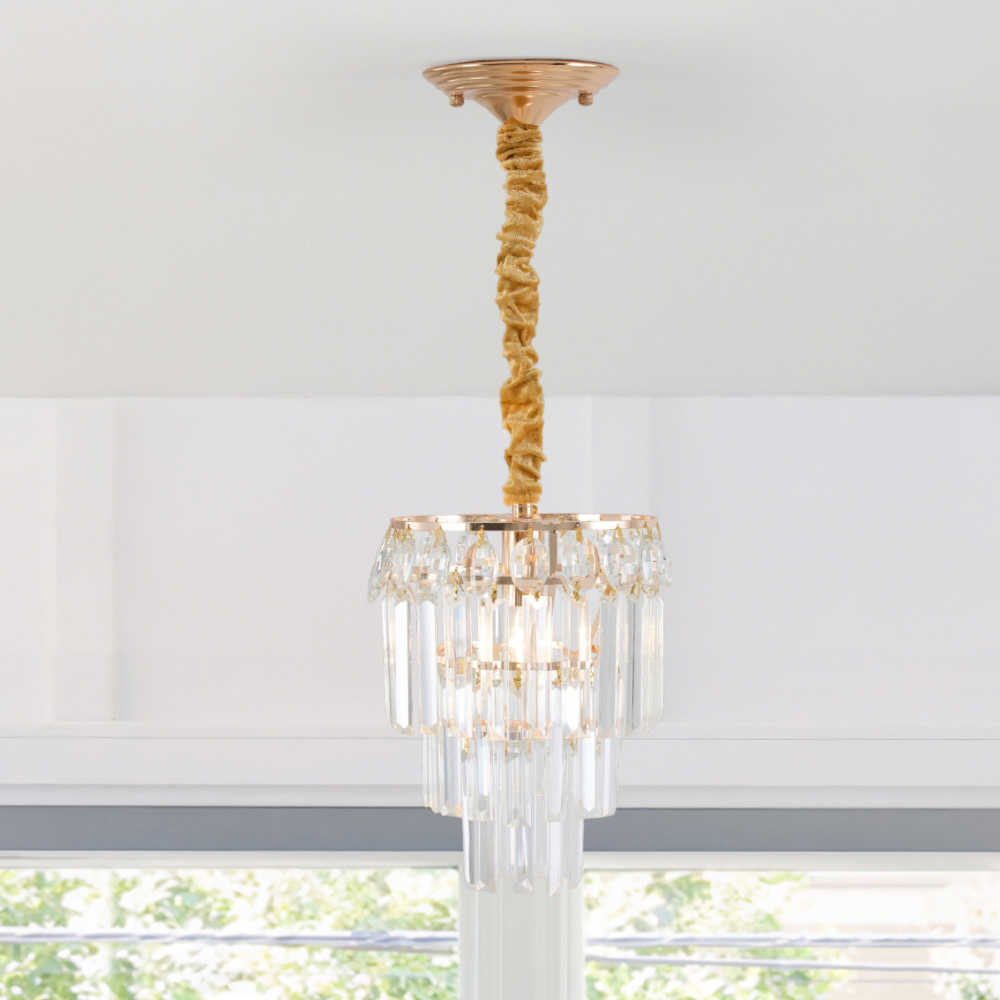 Living and Home Gold Iron Crystal E14 LED Pendant Light Image 7