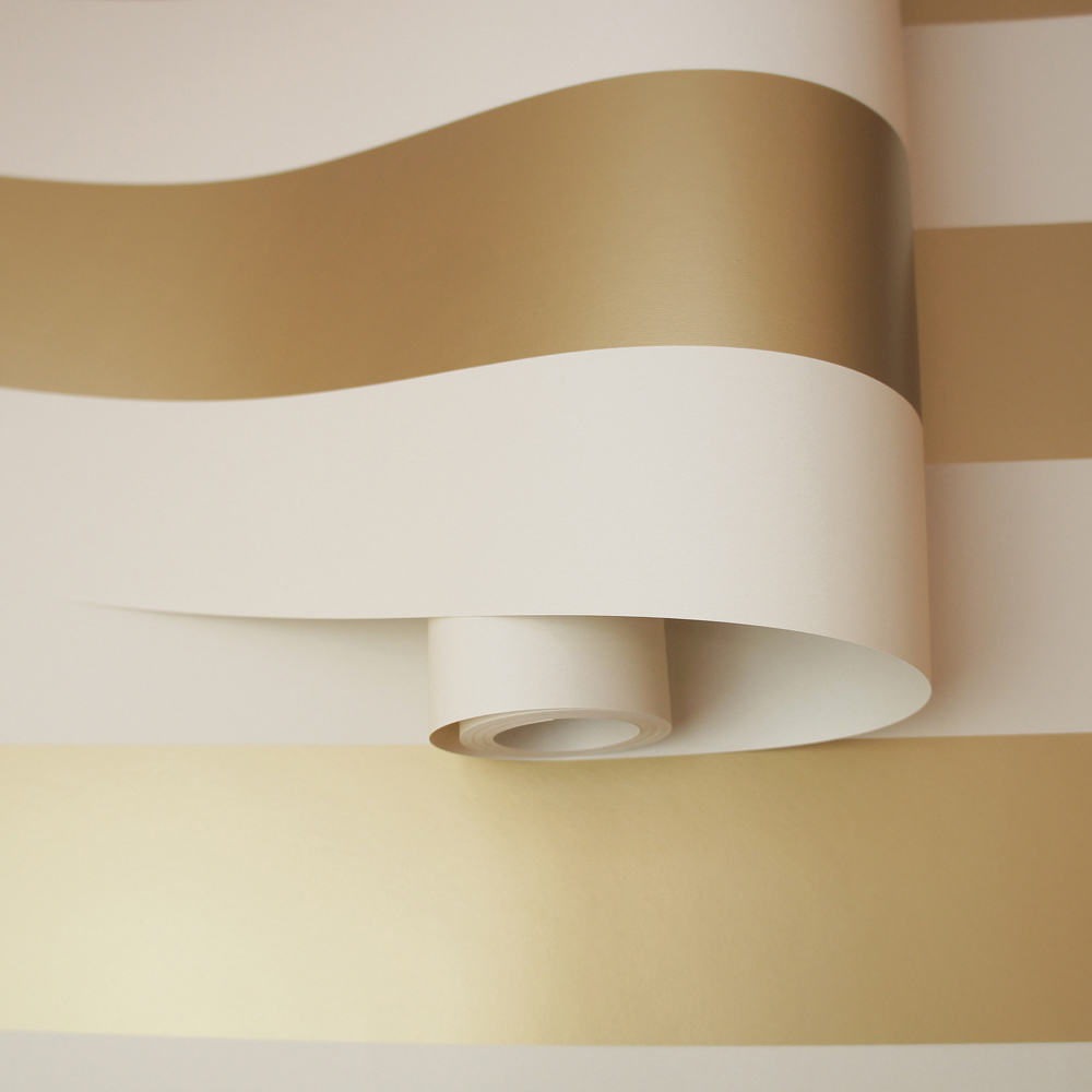 Holden Dillan Striped Cream Gold Wallpaper Image 2