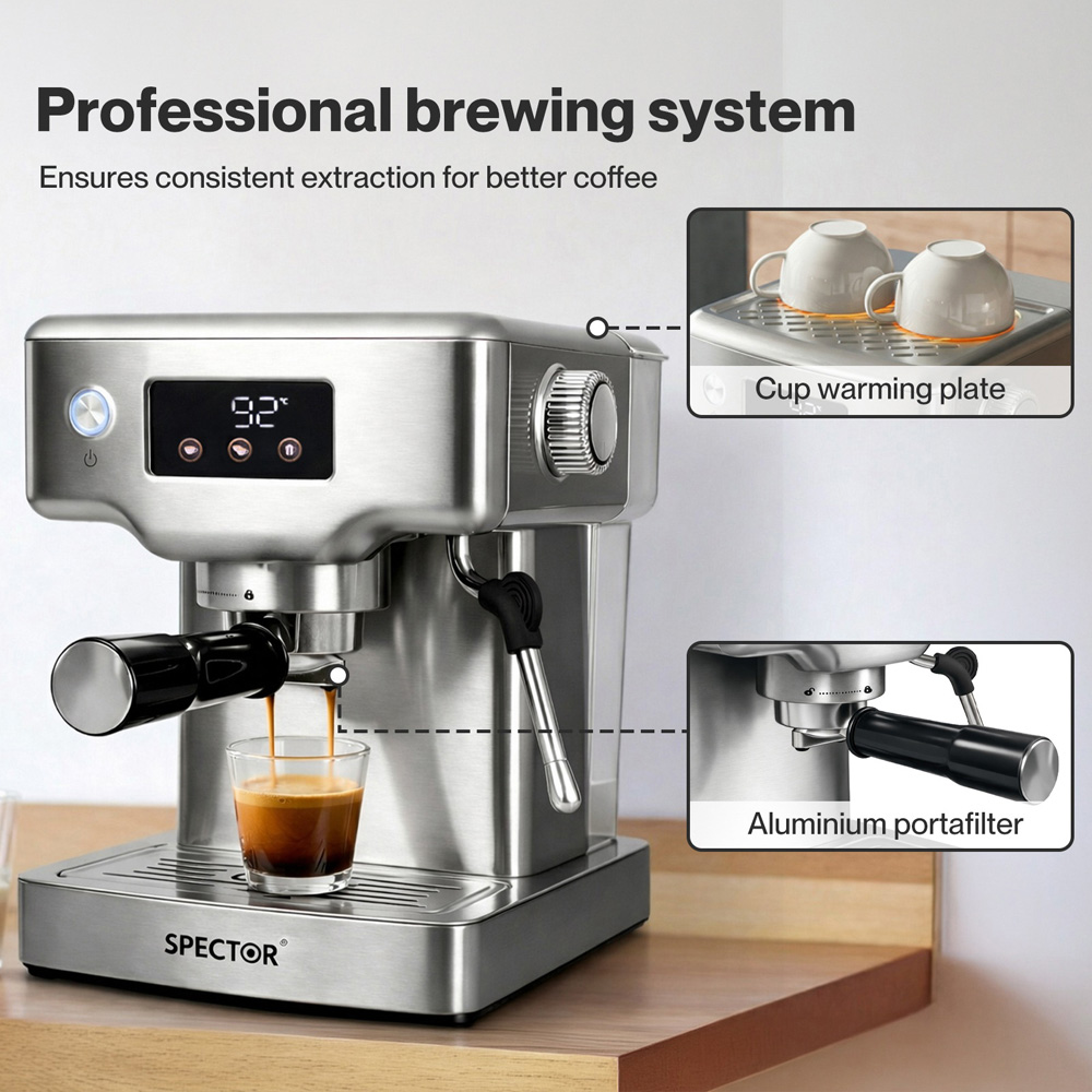 Spector COFF1005-SV-UK 20 Bar Espresso Coffee Maker Machine 1350W Image 6