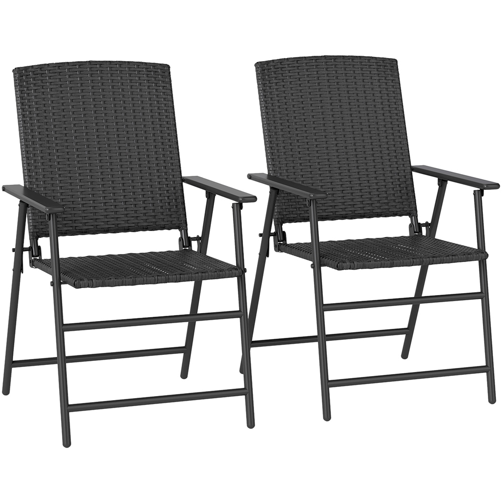 Outsunny 2 Seater Black Foldable Rattan Chair with Armrest Image 2